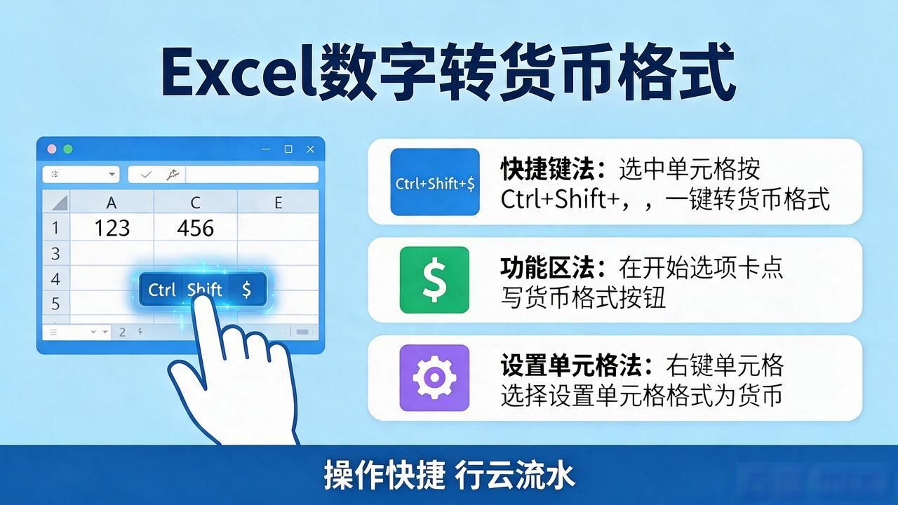 Excel数字变货币格式，三个方法超简单