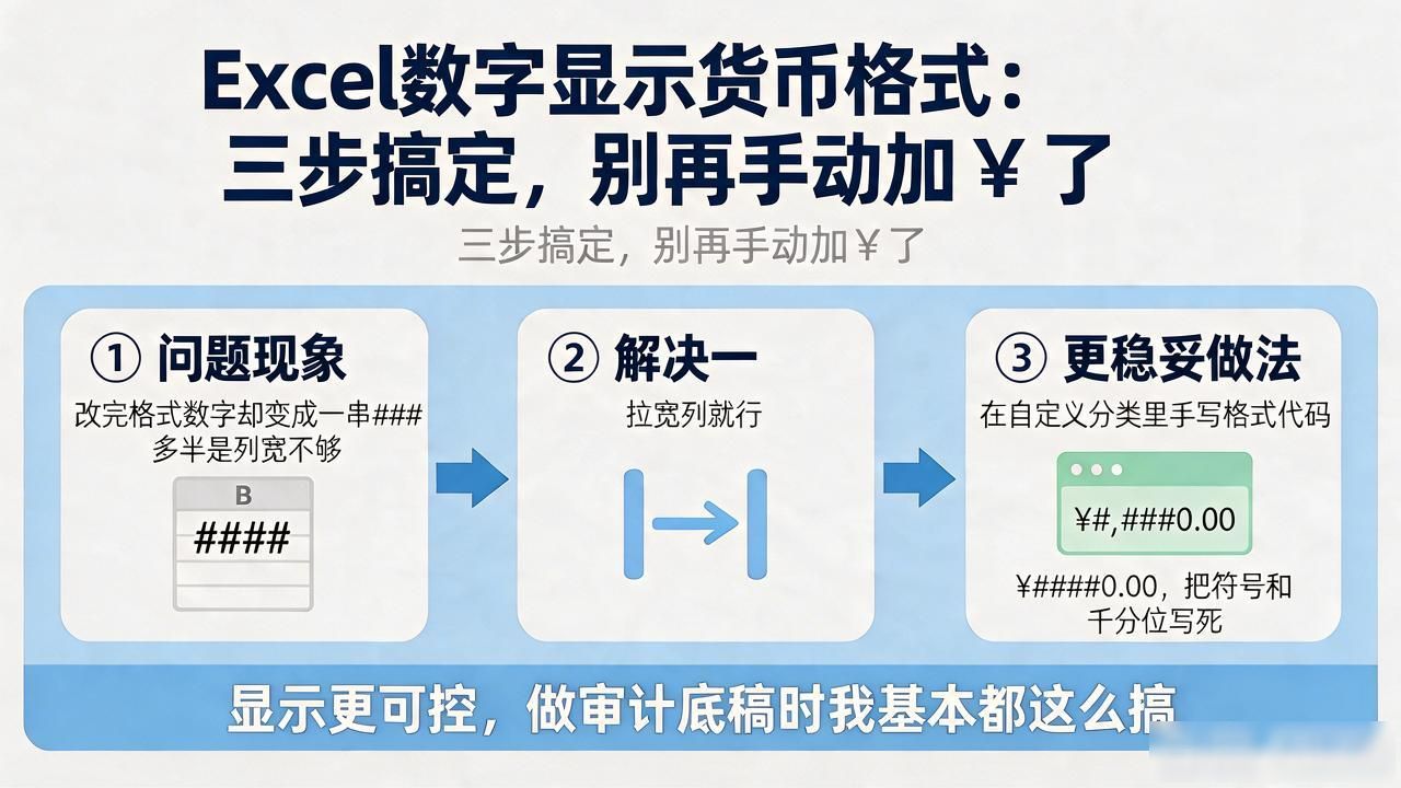 Excel数字显示货币格式：三步搞定，别再手动加￥了