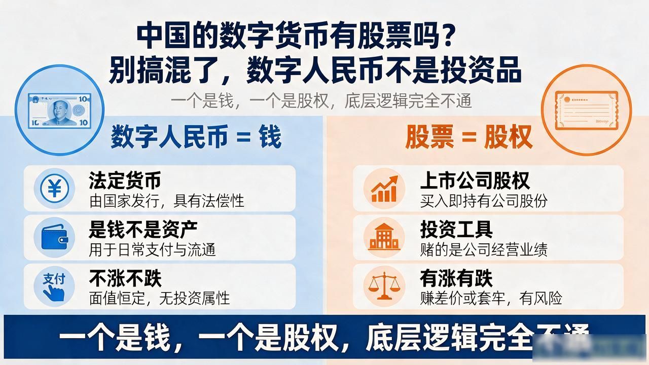 中国的数字货币有股票吗？别搞混了，数字人民币不是投资品