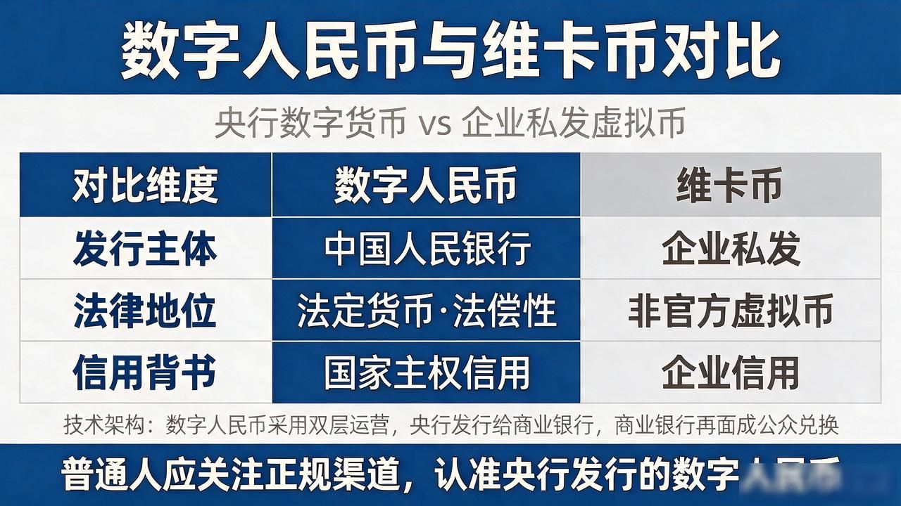 维卡币是央行数字货币吗？它跟数字人民币到底有啥不同，普通人该关注哪个
