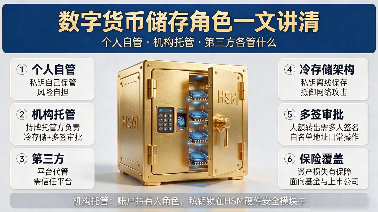 数字货币储存角色一文讲清：个人自管、机构托管、第三方各管什么
